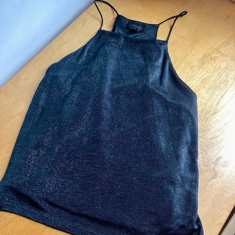 Black With Green Shimmer Evening Halter Top
